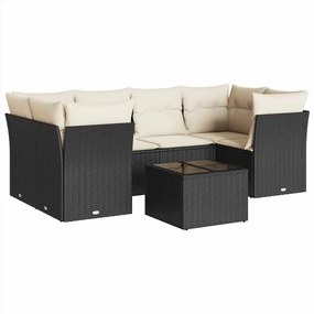 vidaXL 7 részes fekete polyrattan kerti ülőgarnitúra párnával
