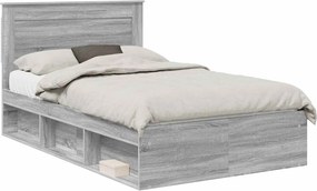 vidaXL Ágykeret fejtámlával Szürke Sonoma 135 x 190 cm Tömör fenyőfa