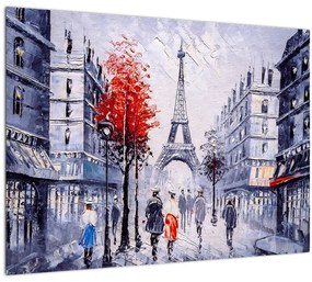 Egy párizsi utca képe, olajfestmény (üvegen) (70x50 cm)
