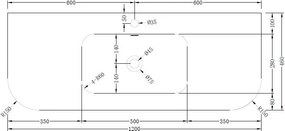 AREZZO design SIERRA 120 cm-es beépíthető solid surface mosdó, fehér