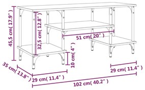 barna tölgyszínű szerelt fa TV-szekrény 102 x 35 x 45,5 cm