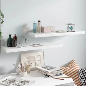 2 db magasfényű fehér MDF lebegő fali polc 80 x 23,5 x 3,8 cm