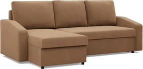 Zeus sarokkanapé, 2 ágyneműtartóval, döntött kartámasz, szövet anyag, univerzális oldal, bonell töltet, barna