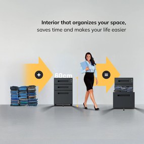 KATE görgős konténer íróasztal alá – 390 x 600 x 500 mm, antracit színű