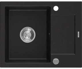 Mexen Enzo 1-medencés gránit mosogató rövid edényszárítóval 576 x 465 mm, Fekete - 6506571005-77