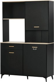 HOMCOM Konyhai Spájz és Oldalszekrény 1 Fiókkal, 3 Ajtóval és Nyitott Tárolóval, Modern Stílus, Mikrosütő Állvány 119x41x180 cm Fekete | Aosom