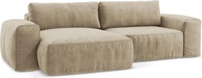 Világosbarna zsenília kinyitható sarokkanapé (bal oldali-heverő résszel) Kuki – Makamii