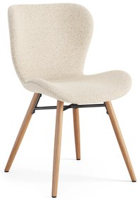 MAZZONI EXPORT ALTEA Crème (tissu Monza 90)/pieds en chêne naturel - CHAISE MODERNE BOUCLÉ POUR SALON/SALLE À MANGER/CUISINE/BUREAU