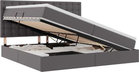 vidaXL Tárolós Ágy matracmal fejtámlával Szürke 200 x 200 cm Műbőr