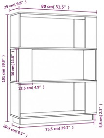 mézbarna tömör fenyőfa könyvszekrény/térelválasztó 80x25x101 cm