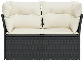 2 személyes fekete polyrattan kerti kanapé párnával