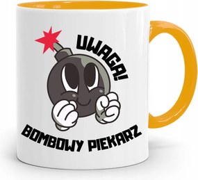 Sárga Bögre Péknek Figyelem! Bomba Pék fényképes nyomtatással