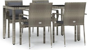 vidaXL 5 részes szürke polyrattan kerti étkezőgarnitúra párnával