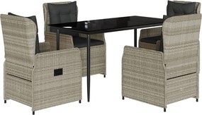 vidaXL 5részes világosszürke polyrattan kerti étkezőgarnitúra párnával