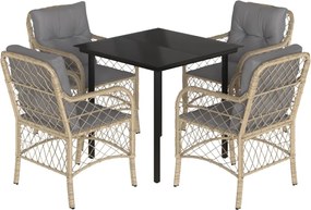 vidaXL 5 részes vegyes bézs polyrattan kerti étkezőgarnitúra párnákkal