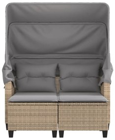 2 személyes bézs polyrattan kerti kanapé baldachinnal/székkel