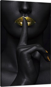 Vászonkép Fekete Nő Csend Arany Száj 70x120 cm