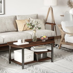 HOMCOM Kávasztal, Nappali Asztal, Kávasztal Polcokkal Az Irodához, Nappalihoz, Hálószobához, Ipari Stílus, E1 Forgácslap, Acél, Barna, 100L x 60W x 46