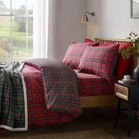 Piros-sötétzöld egyszemélyes ágyneműhuzat 135x200 cm Tartan Check – Catherine Lansfield