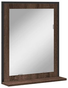 barna tölgy szerelt fa fürdőszobai tükör polccal 50x12x60 cm