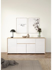 Fehér-natúr színű komód tölgyfa dekorral 197x84x48 cm Next – Tvilum