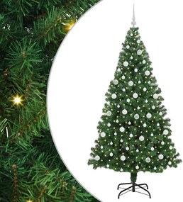 vidaXL Mű karácsonyfa 300 LED-del Zöld 210 cm PVC és Acél és Műanyag