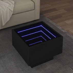 Fekete szerelt fa kisasztal LED-del 40 x 40 x 30 cm