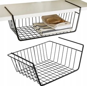 Polcra akasztható kosár Fém kosár rendszerező Konyhai kosár Fekete L