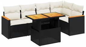 6 részes fekete polyrattan kerti ülőgarnitúra párnákkal