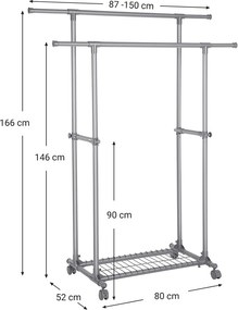 Ruhaállvány, kettős ruhasín hosszabbítható 87-tol 150 cm-ig