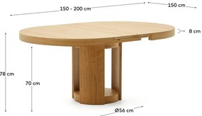 Kerek bővíthető étkezőasztal hosszabbító asztallappal tölgyfa dekorral ø 150 cm Artis – Kave Home