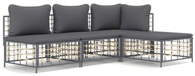 4 részes antracitszürke polyrattan kerti ülőgarnitúra párnákkal