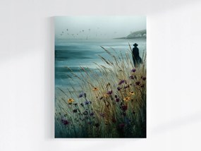Vászonkép Canvas Tájkép Tenger Part Hullámok Virágok Fű Figura 60x80
