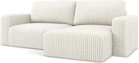 Krémszínű kordbársony kinyitható-tárolóhelyes sarokkanapé (jobb oldali-heverő résszel) Kona – Makamii