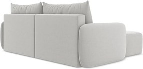 Világosszürke bársony kinyitható-tárolóhelyes sarokkanapé (bal oldali-heverő résszel) Kalena – Makamii