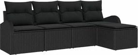 vidaXL Kerti Kanapé Szett 5 pcs Fekete polirattan