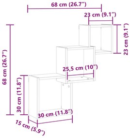 antik fa színű szerelt fa fali kocka polcok 68x15x68 cm