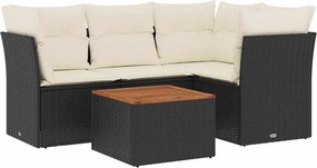 vidaXL 5 részes fekete polyrattan kerti kanapészett párnákkal