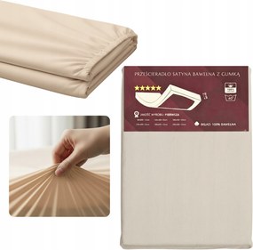 Pamut-szatén gumis lepedő 200x220cm 25cm Bézs Puha