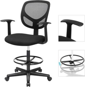 Ergonomikus irodai szék kartámaszokkal, magas forgó szék 55-75 cm ülésmagasság, fekete