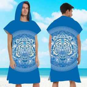 Strandkészlet TIGER – Fürdőlepedő 100×180 cm és poncsó 80×145 cm, kék