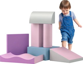 HOMCOM 7 db-os Puhaburkolatú Építőjáték Készlet Gyermekeknek - Puha Építőblokkok Játszáshoz és Mászáshoz, Óriás Puha Építőelemek, Készlet Csecsemőknek