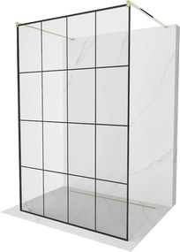 Mexen Kioto, átmenő zuhanyparaván 140 x 200 cm, 8mm átlátszó üveg / fekete mintás, 2x arany stabilizáló távtartó, 800-140-002-50-77