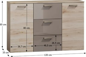 Komód, tölgy san marino/latte magasfényű, ASSOR