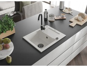 Mexen Enzo, gránit mosogató 576x465x174 mm, 1 kamrás, fehér, fekete szifonnal, 6506571005-20-B