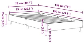 sonoma tölgyszínű szerelt fa ágykeret matrac nélkül 75 x 190 cm