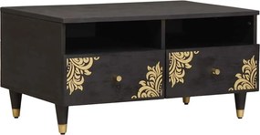 vidaXL Dohányzóasztal fiókkal Fekete 80 x 54 x 40 cm Tömör Mangófát