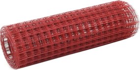 vidaXL piros PVC-bevonatú acél csirkeháló drótkerítés 25 x 0,5 m