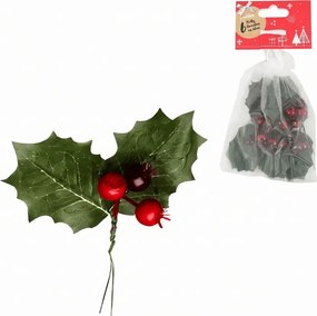 Karácsonyi dekoráció dróton HOLLY LEAVES 13 cm 6 db