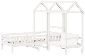fehér tömör fenyőfa ágy és pad szett tetővel 75 x 190 cm